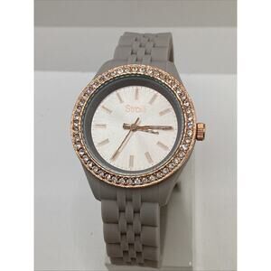 Stroli Ladies Gray Silicone Rosegold Rhinestone Watch New Battery